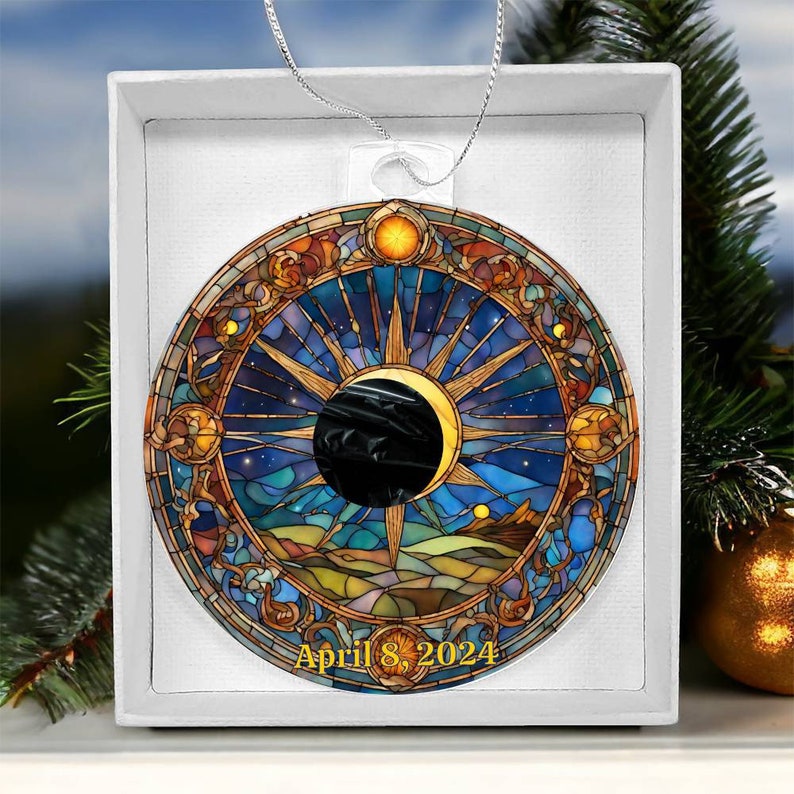 Custom Solar Eclipse 2024 Ornament, Eclipse Keepsake, Eclipse Souvenir Gift, Celestial, Holiday Gift, Total Eclipse Decor, Sun Eclipse Gift image 2