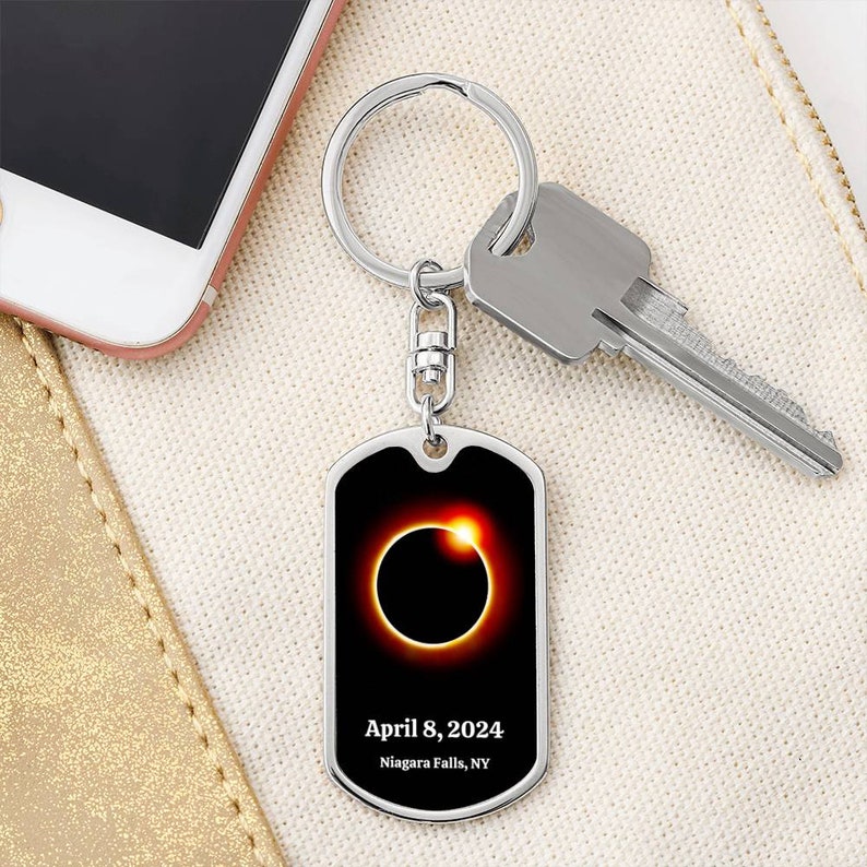 Personalized Solar Eclipse Keychain, Diamond Ring Keychain, 18k Gold