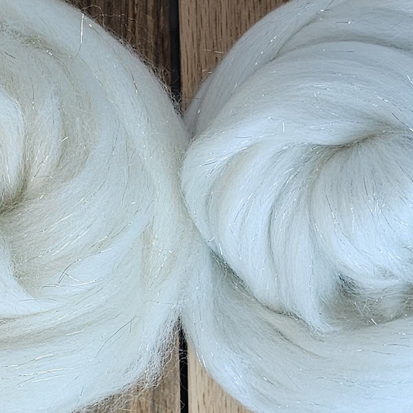 Sparkle Merino Wool and Stellina Top 》 Roving Extra-Fine 》Gold Silver Natural Wool 》50g (1.76oz)