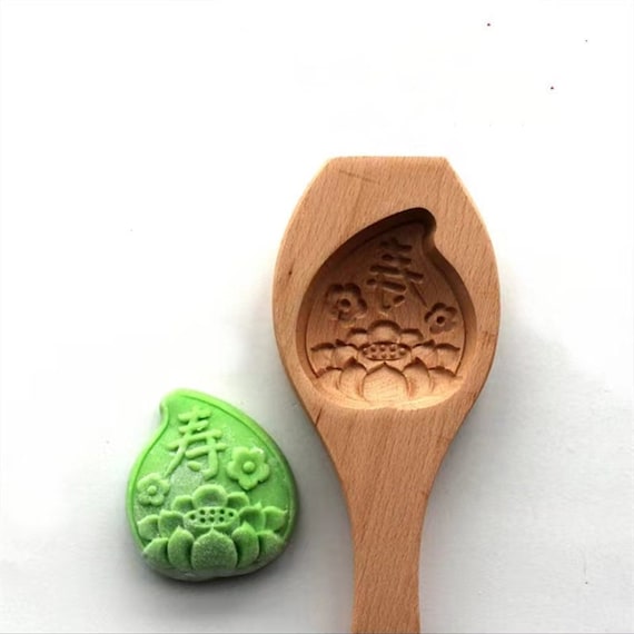 Longevity, Wooden Peach-shaped Mold, Lotus and Plum blossom, Wood carved mold, Dough mold, Baking mold, For Rice cake Bean cake