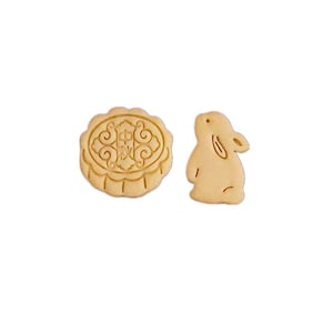 2 Sets Mini Size Moon Cake And Rabbit Cookie Molds, Cookie Cutter, Cookie Stamp, Cookie Press, Biscuit Cutter, Mid Autumn Festival
