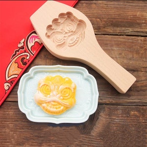 Dancing Lion--Wooden Baking Mold, Wood Carved Mold, Dough Mold,  Pastry Mold, Traditional Cake Mold, For Bean Cake Rice Cake Pumpkin Cake