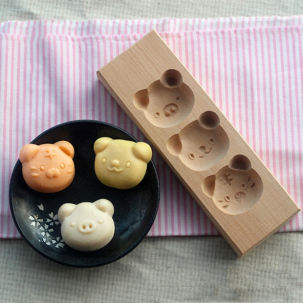 Wooden 3 Shapes Mold--Tiger Bear Piggy, Wood Carving Mold, Dough Mold, Baking Mold, Traditional Cake Mold, For Rice Cake Bean Cake Bunn Etc.