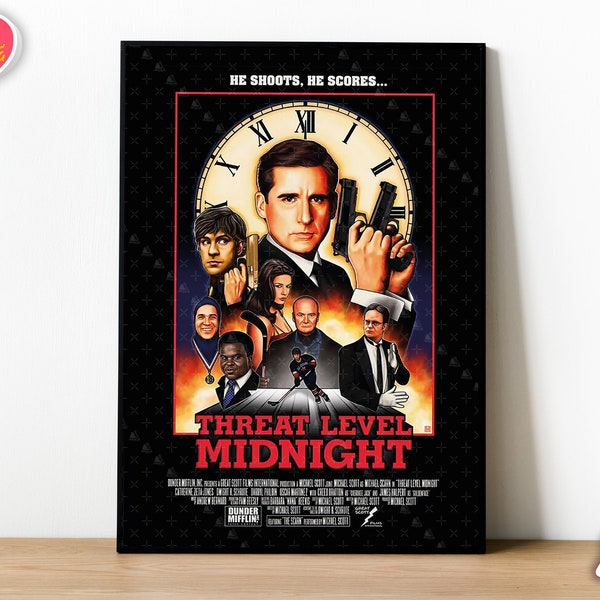 The Office - Threat Level Midnight | Action Movie Poster | The Office Wall Art Printable| Michael Scott, Dwight Schrute, Dunder Mifflin