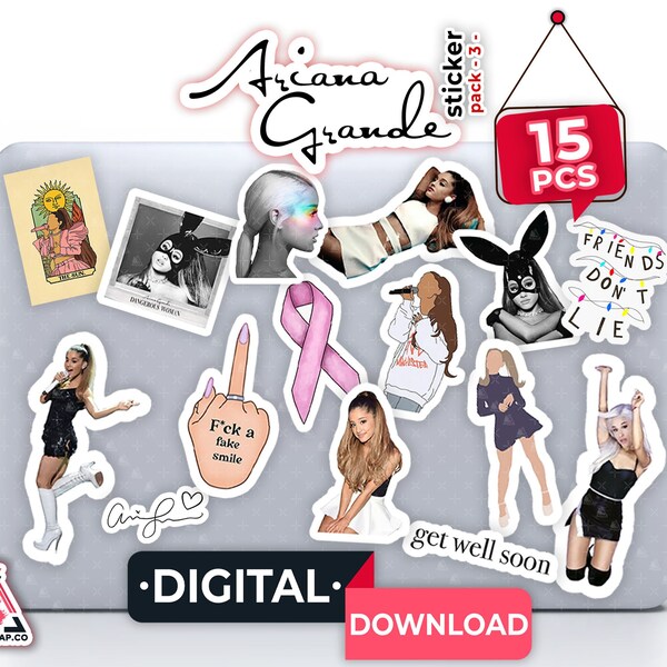 Pack 3 | Ariana Grande Sticker | 15 pcs | Silhouette Cameo | Ariana Grande Downloadable Digital PNG Files, Printable Decals