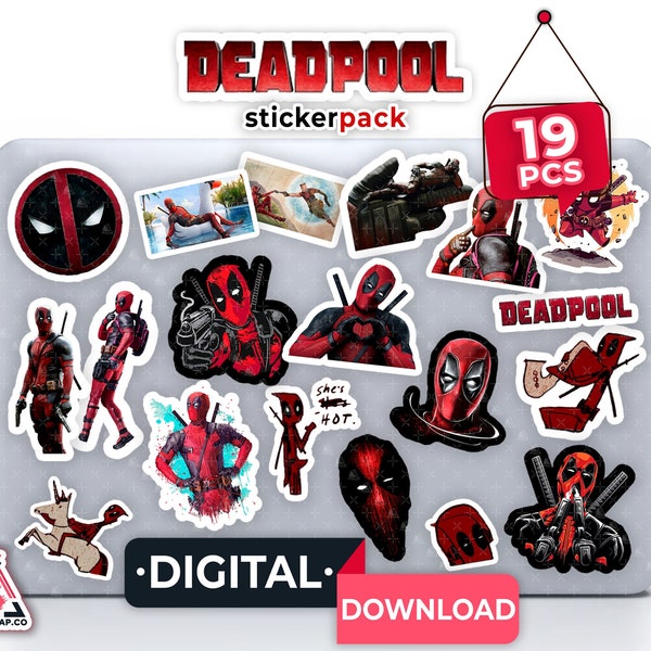 19pcs | Deadpool Sticker Bundle | Movie Sticker Pack | Deadpool Downloadable Digital PNG Files, Printable Decals | Silhouette Cameo