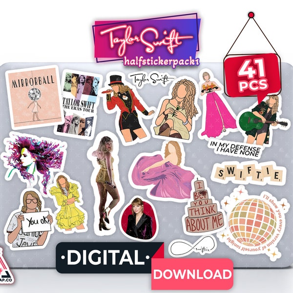 41 pcs | Taylor Swift Half Sticker Bundle | Taylor Swiftie Digital, Printable | Pack 1 | Laptop Sticker | Taylor Swift PNG, Taylor Swift SVG