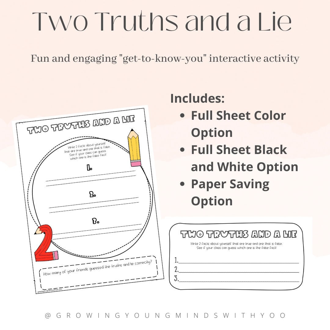 Two Truths and a Lie Printable Etsy Two Truths and a Lie Printable Etsy