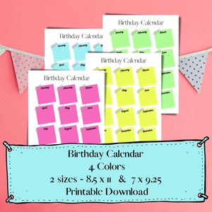 Birthday Calendar, Year at a Glace, Printable Birthday Tracker, Happy Planner Sizes