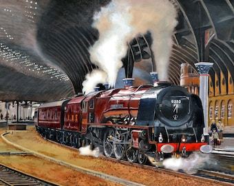 Duchess of Sutherland Pacific Class at York station from an original painting by David James