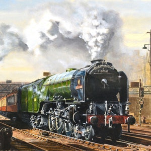 Queen of Scots Steam Engine - Locomotiva a vapore North British A1 4-6-2 in partenza dalla stazione di Waverley - Da un dipinto originale di David James