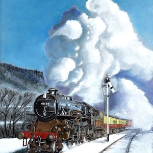 Ivatt mogul 43106 Steam Locomotive Greetings Card 'Steam up on crisp morning' de una pintura original de David James