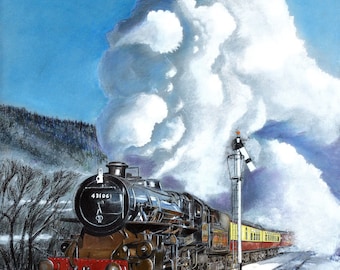 Ivatt mogul 43106 Steam Locomotive Greetings Card  &#39;Steam up on crisp morning&#39; from an original painting by David James