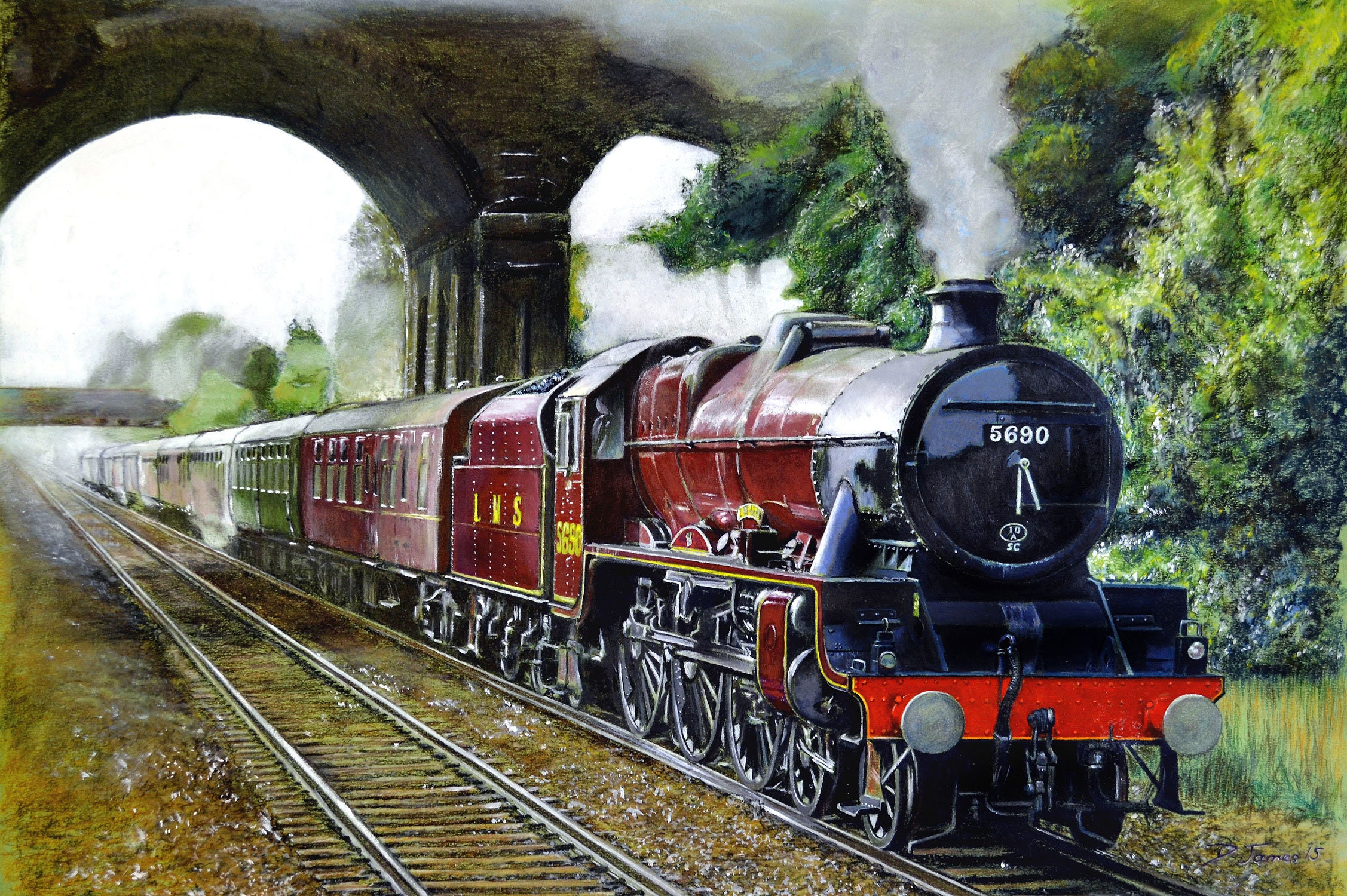 LMS Jubilee Class 5690 Leander, Greetings Card, From an original painting by David James