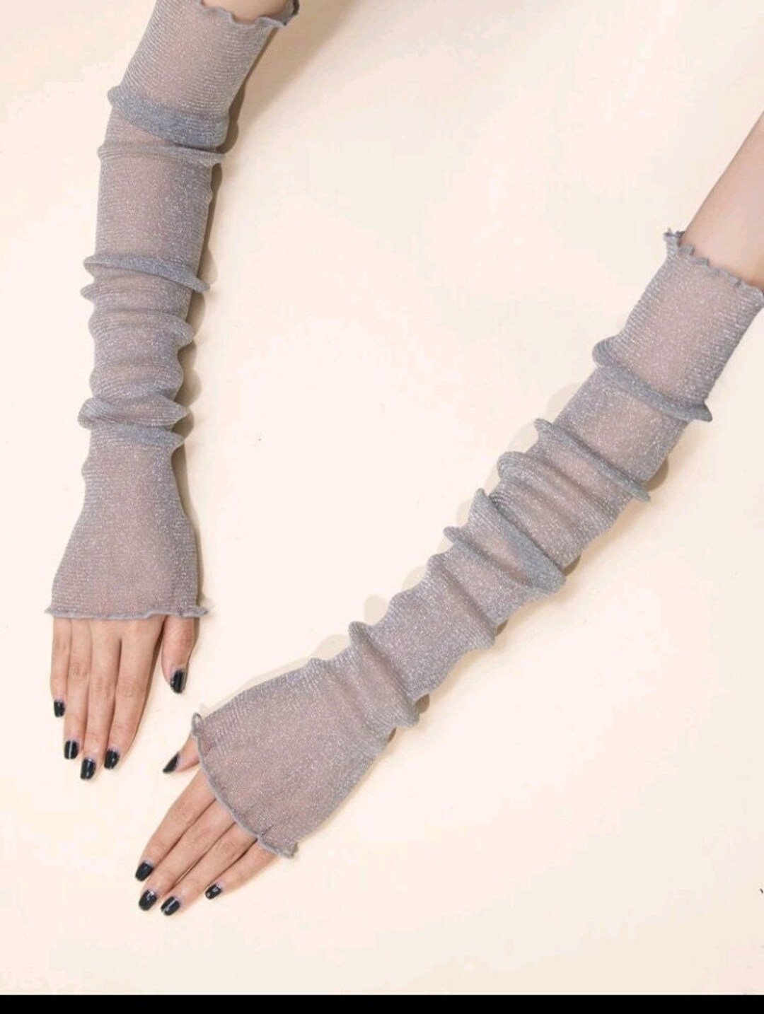 SILVER Arm Cuffs Long Mesh Glitter Silver Fingerless Gloves Etsy UK