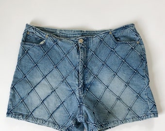 90er Jahre Vintage „The Blues“ strukturierte blaue Jeansshorts