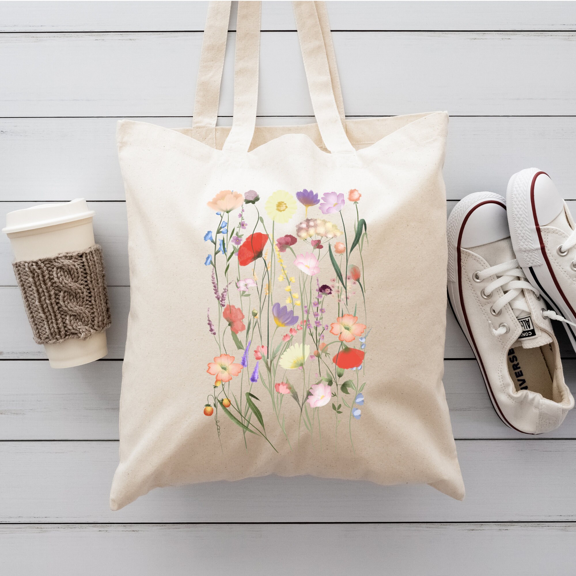 Floral Flower Canvas Tote Bag for Women Large Capacity Grocery