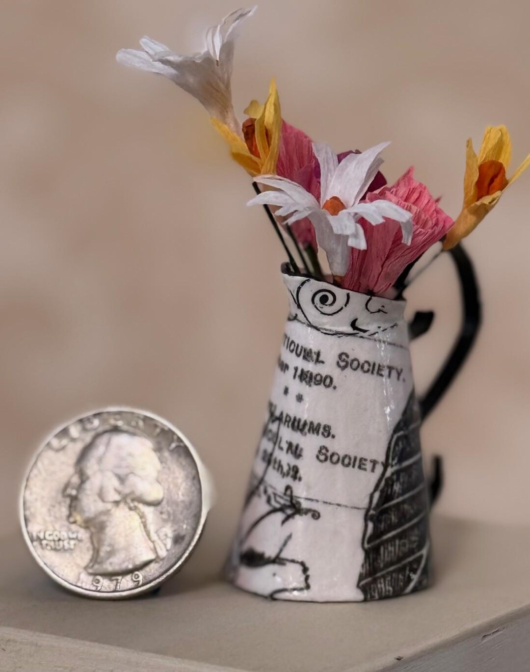 Pattern For Miniature Pitcher Miniature Paper Pitcher With Paper Flowers for Doll House or ...