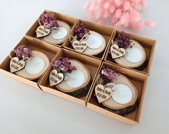 Personalized Wood Slice Candle Wedding Favors, Rustic Bulk Gifts