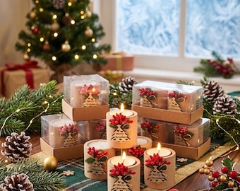 Christmas Wooden Candle Holder Bulk, Merry Christmas Tealight Favors, Holiday Table Decor, Wooden Tealight Candle, Christmas Party Gifts