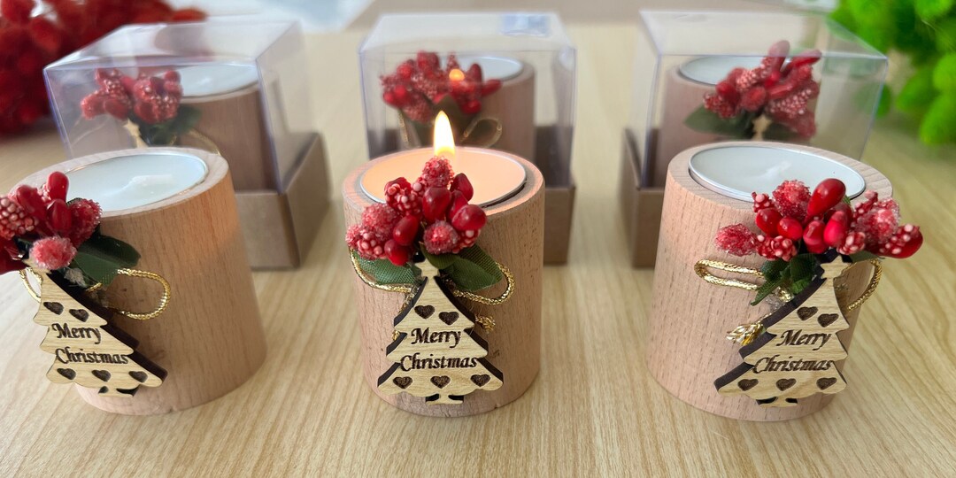 Christmas Gifts, Christmas Personalized Candle Favors, Christmas Rustic