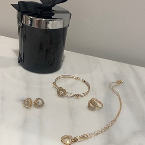 Heart Shaped  4 piece Jewellery Set With Matching  Necklace / Bangle /Earrings and Ring - Rose Gold