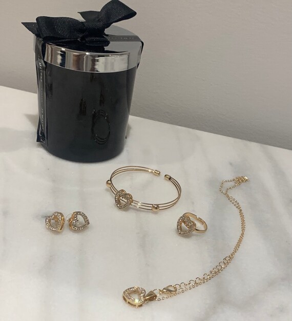Heart Shaped 4 Piece Jewellery Set With Matching Necklace Bangle earrings and Ring Rose Gold Etsy Canada