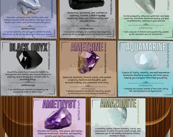 Set of 30 Gemstone Meaning Cards: Printable, Digital, Crystal Info, and Affirmation Cards