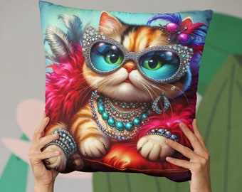 Chichi Kitty Throw Pillow,  Pillow for Fashionista, Chic Home Decor, Stylish Throw Pillow, Pillow with Insert, Gift for Cat Lovers