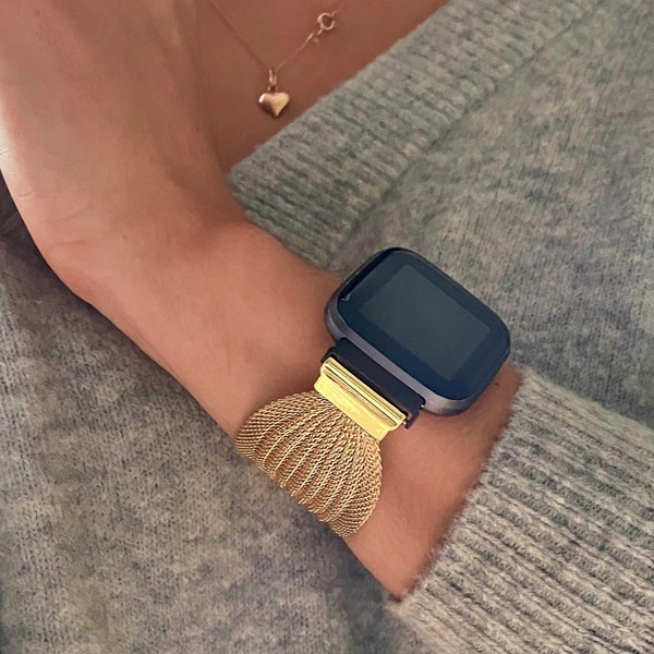 Gold Mesh Metal Adjustable Band for Fitbit Versa Versa 2 Versa Lite Gold Plated Bracelet for Fitbit Versa Best gift for Wife Girlfriend Mom