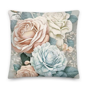 Shabby Chic Pillow, Pastel Roses Floral Pillow with Insert, French Style Cushion, Decorative Throw Pillow, Antique Touch Countryside Pillow