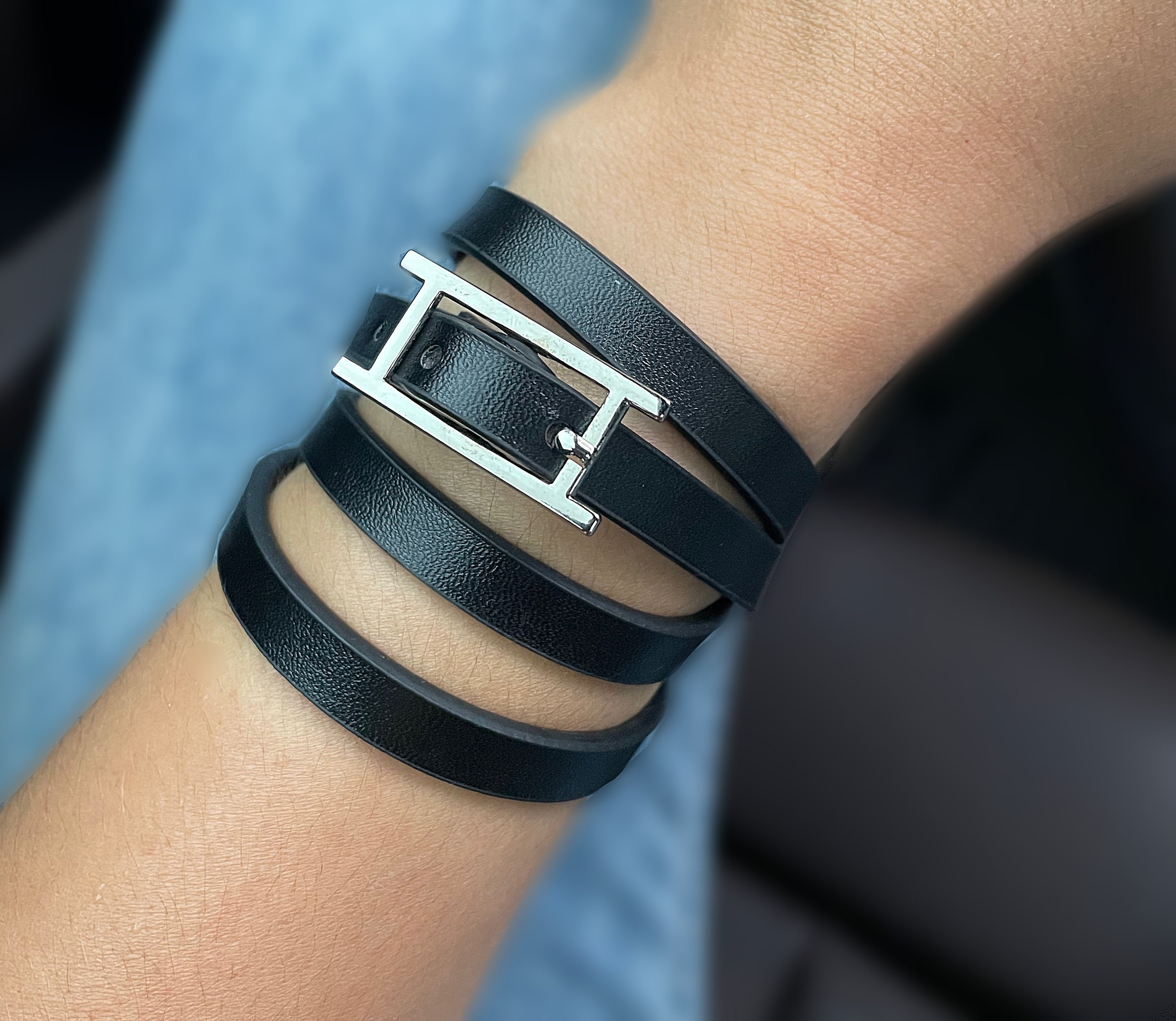 Hermes Clic H Navy and Silver Bracelet