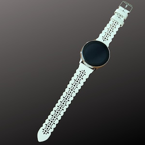 White Lace Laser Cut Samsung Galaxy Active Watch Band, Galaxy Watch 6 5 4 2 Strap, Armband, Leather Bracelet for Galaxy Active 3 41mm, Gift