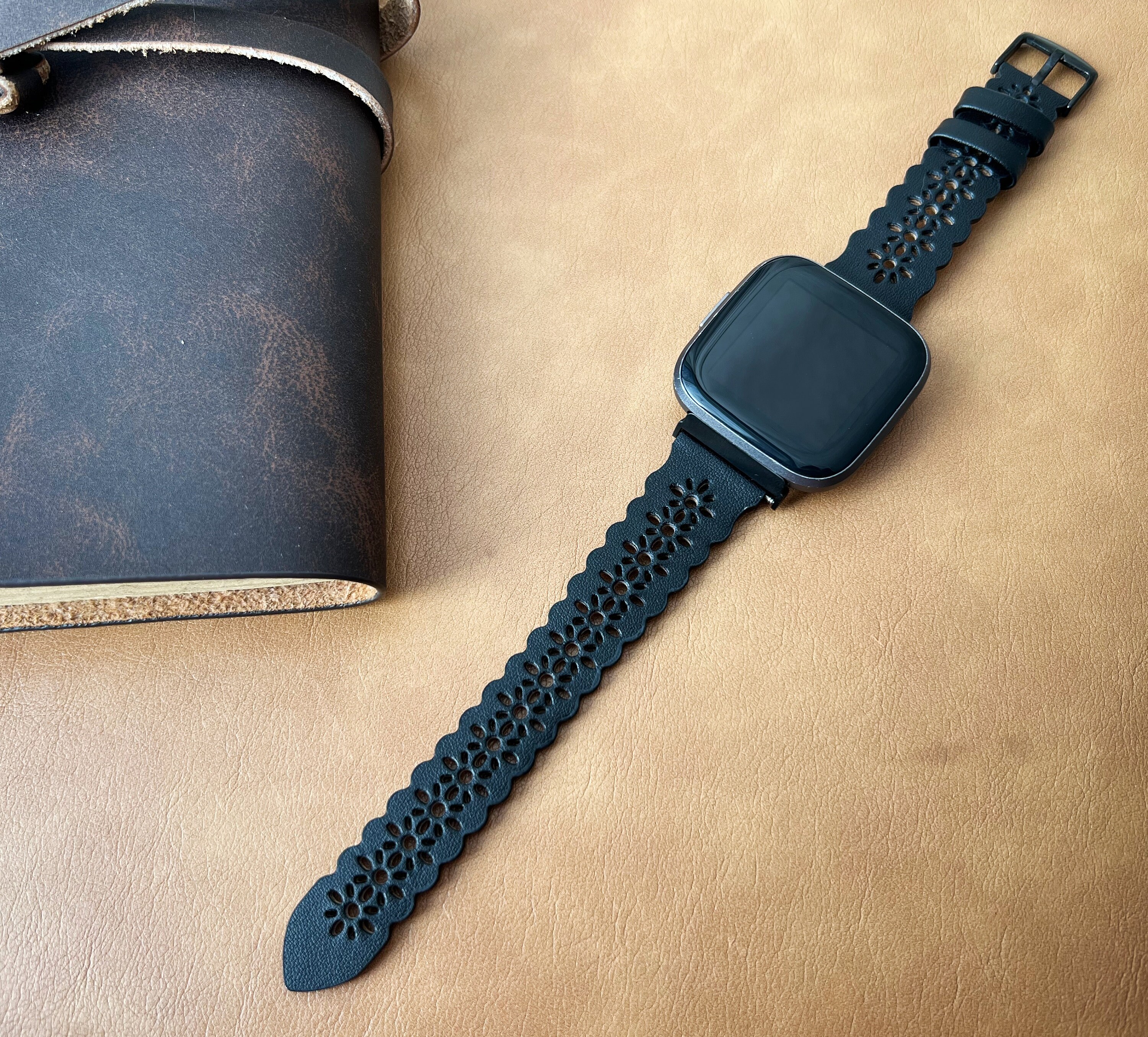 Fitbit Versa 2 Black Leather Double Strap Bracelet Black Double Wrap Soft Leather Band Strap for Fitbit Versa 2  main image 4