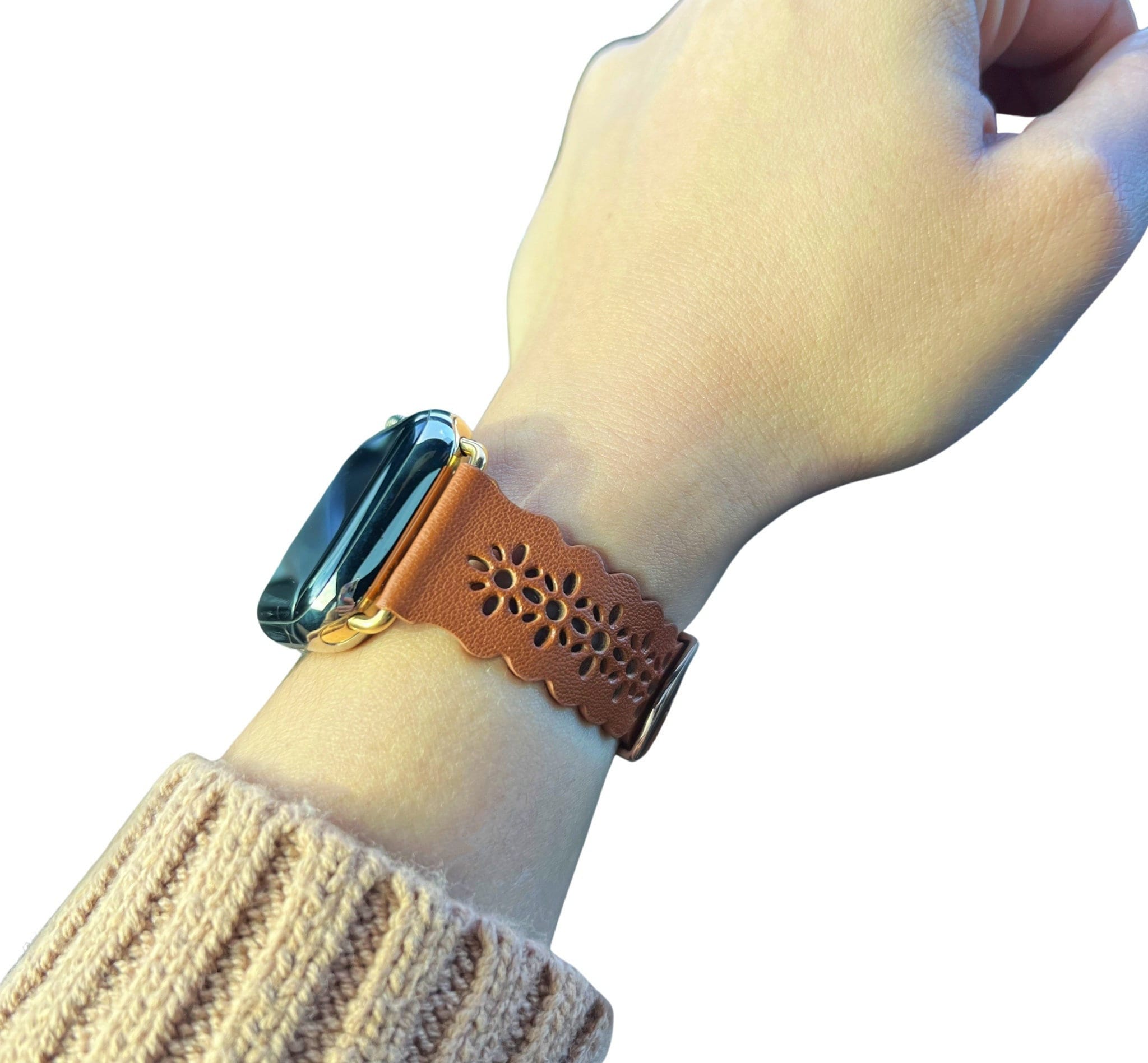Floral Apple Watch Band 38 40 41 42 44 45mm Unisex Leather Replacement Apple Watch Strap Dressy Apple Watch Band iWatch 8 7 Se 6 5 4 3 2