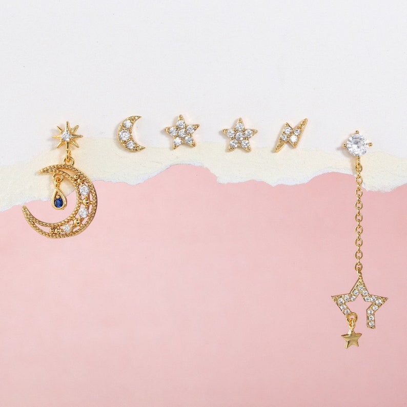 MULTIPLE PIERCING EARRINGS Set Minimalist Dangling Simple Drop Etsy