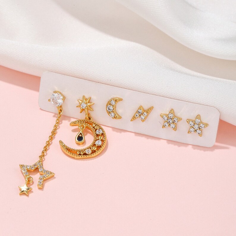 MULTIPLE PIERCING EARRINGS Set Minimalist Dangling Simple Drop Etsy