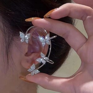 Butterfly Ear Cuff Earrings, No Piercing Butterfly Climber, Silver Butterfly Ear Wrap, Party Earrings, animal earrings, full ear earrings,