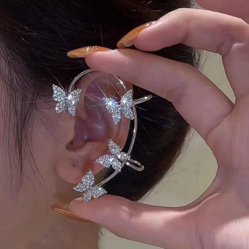 Pc Cross Ear Cuff Earrings Tassel Rhinestones Piercing Stud