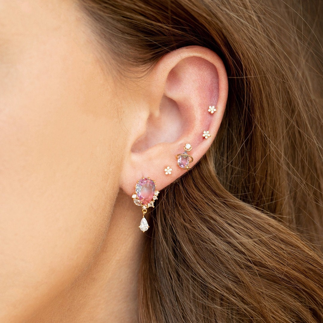 Buy MULTIPLE CELESTIAL PIERCING Earrings Set Pink Moon and Star Earrings,  Treader Minimalist Dangling Lightweight Helix Earrings Gift for Her Online  in India - Etsy