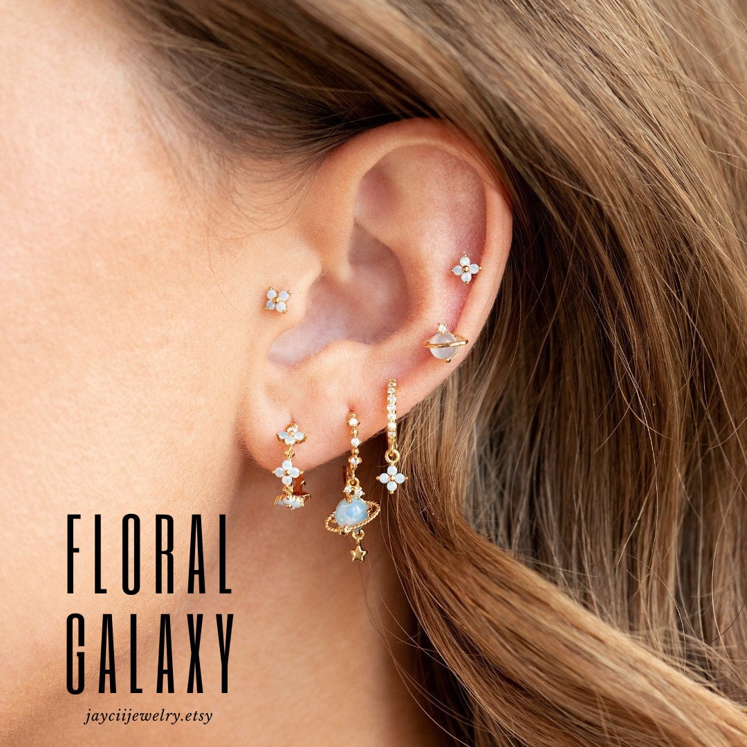 Floral Galaxy Blue Crystal Earrings Perfect for Daily Wear image picture