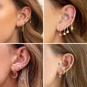 ELEGANT EARRING, CUTE set of earring, gift for her, wedding earring, gold double piercing, tragus earring, helix earring, designed earrings