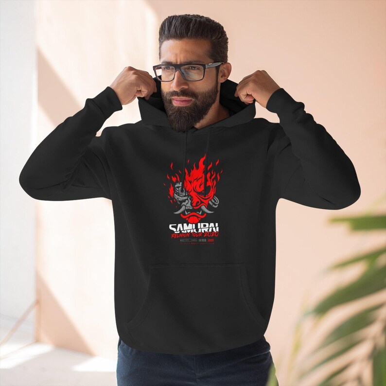 Cyberpunk 2077 Samurai Reunion Tour Pullover Hoodie | Men's Vintage Gaming Sweatshirt | Rock Band Streetwear Shirt | Gift For Him image 5