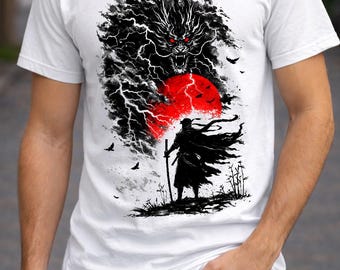 Samurai Storm Ink Art T-Shirt | Japanese Streetwear Tee | Vintage Anime Graphic Shirt | Gift For Him