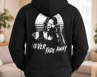 Cyberpunk 2077 Johnny Silverhand Never Fade Away Pullover Hoodie | Night City Streetwear Gaming Hoodie Sweatshirt | Gift For Him