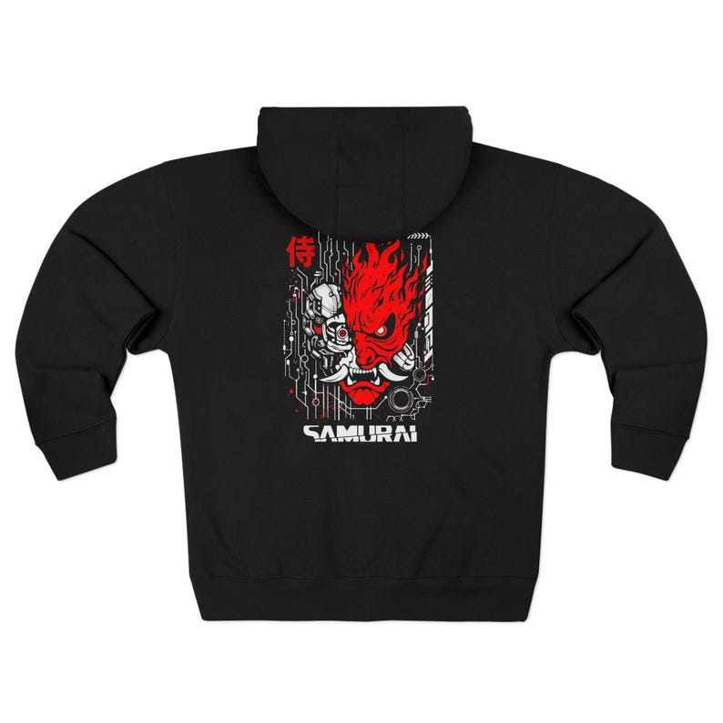 Cyberpunk 2077 Samurai Emblem Hoodie | Techwear Black Zip Hoodie | Men's Streetwear Sweatshirt image 3
