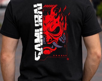 Cyberpunk 2077 Samurai Emblem Unisex T-Shirt | Streetwear-Style Rock Band Shirt | Techwear rotes Schädel-Grafik-T-Shirt | Geschenk für Ihn