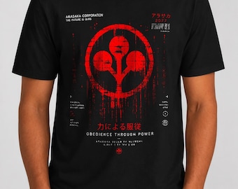 Cyberpunk 2077 Arasaka Obedience Through Power T-Shirt | Techwear Futuristic Gaming Tee | Streetwear Sci-Fi Shirt | Gift For Him
