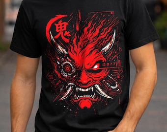 Cyberpunk 2077 Red Oni T-Shirt | Men's Gaming Shirt | Streetwear Graphic Tee | Gift For Him