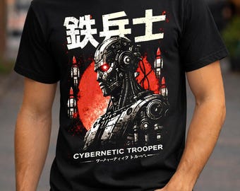 Japanese Cybernetic Trooper T-Shirt | Cyberpunk Robot Streetwear Tee | Retro Futuristic Shirt | Gift For Him